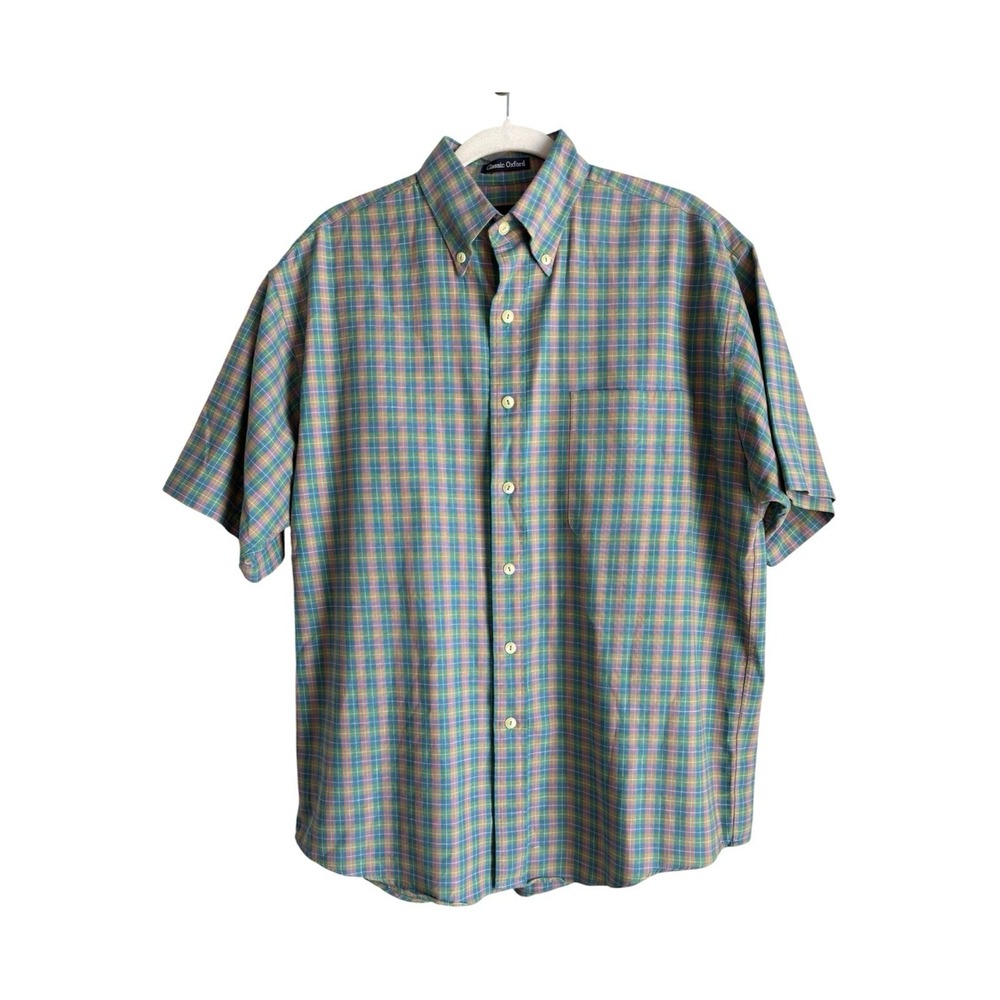 GANT Men's M Short Sleeve Classic Oxford Shirt Multi-Color Plaid‎ 90's Preppy